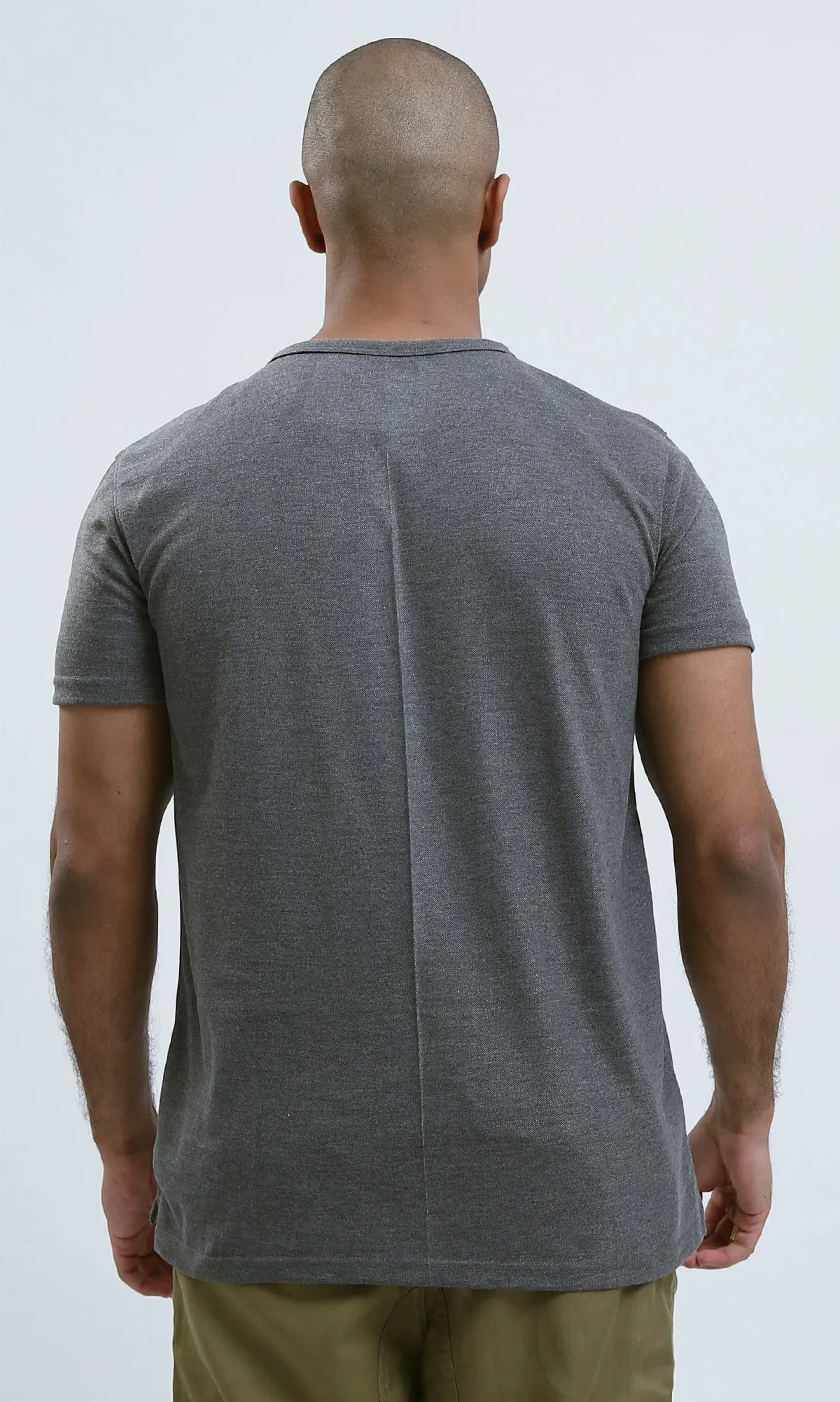 O179348 - Solid Round Neck Comfy Dark Grey Henley Shirt