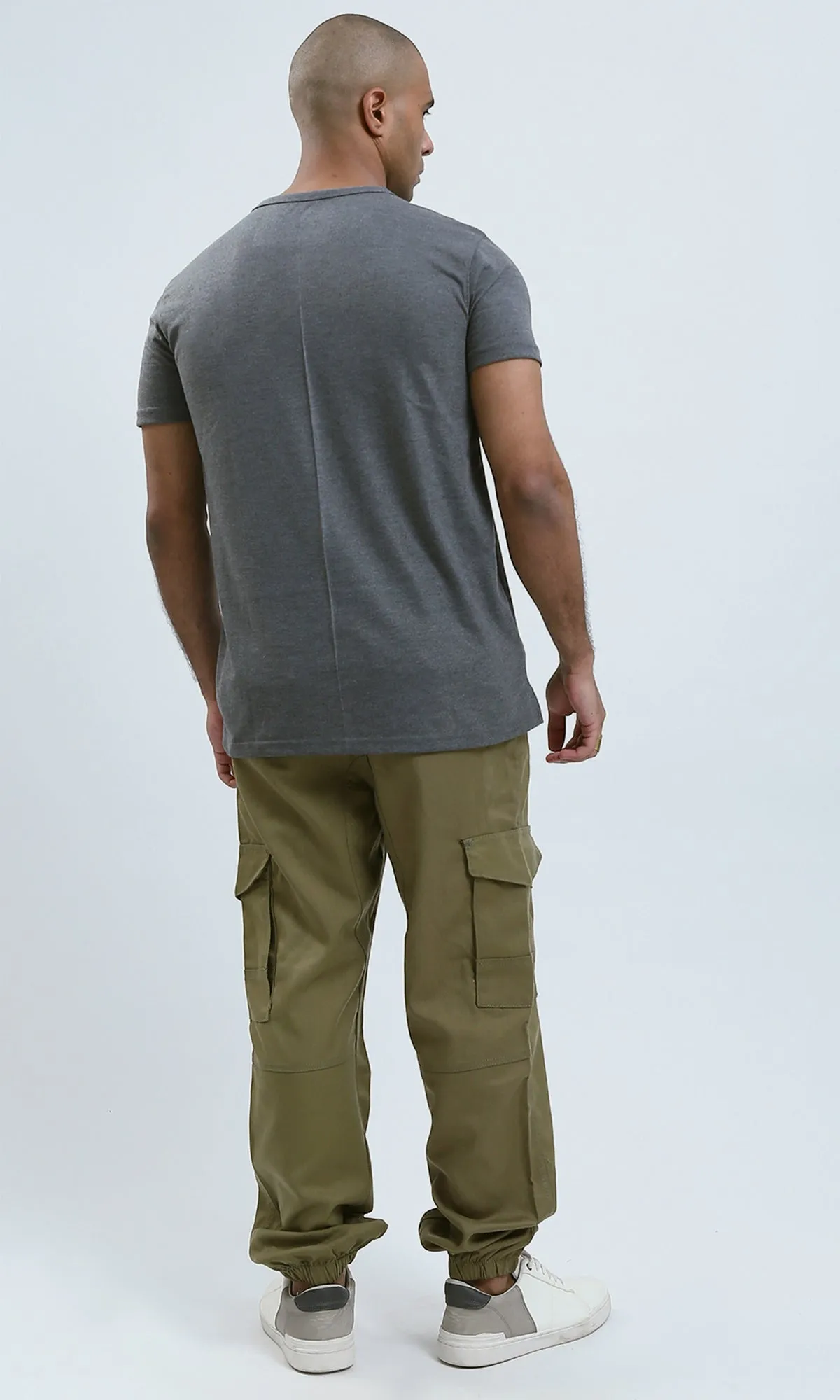 O179348 - Solid Round Neck Comfy Dark Grey Henley Shirt