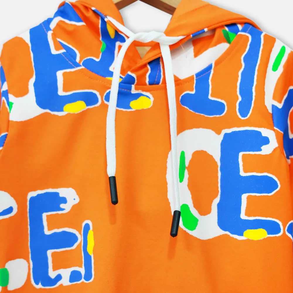 Orange Full Sleeves Hooded T-Shirt