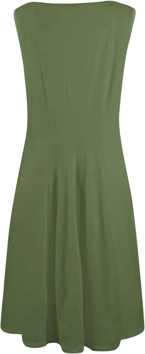 Plus Size Dresses for Curvy Women Summer Midi Sleeveless Pleated Dresses Crew Neck Club A Line Dress with Pocket
