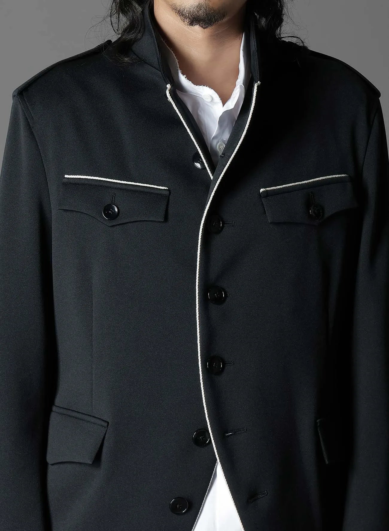 POLYESTER SMOOTH PIPING SHORT JACKET