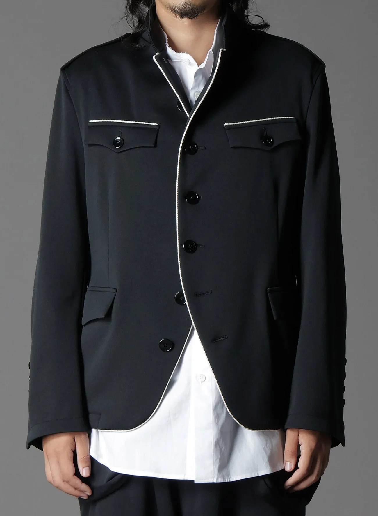 POLYESTER SMOOTH PIPING SHORT JACKET