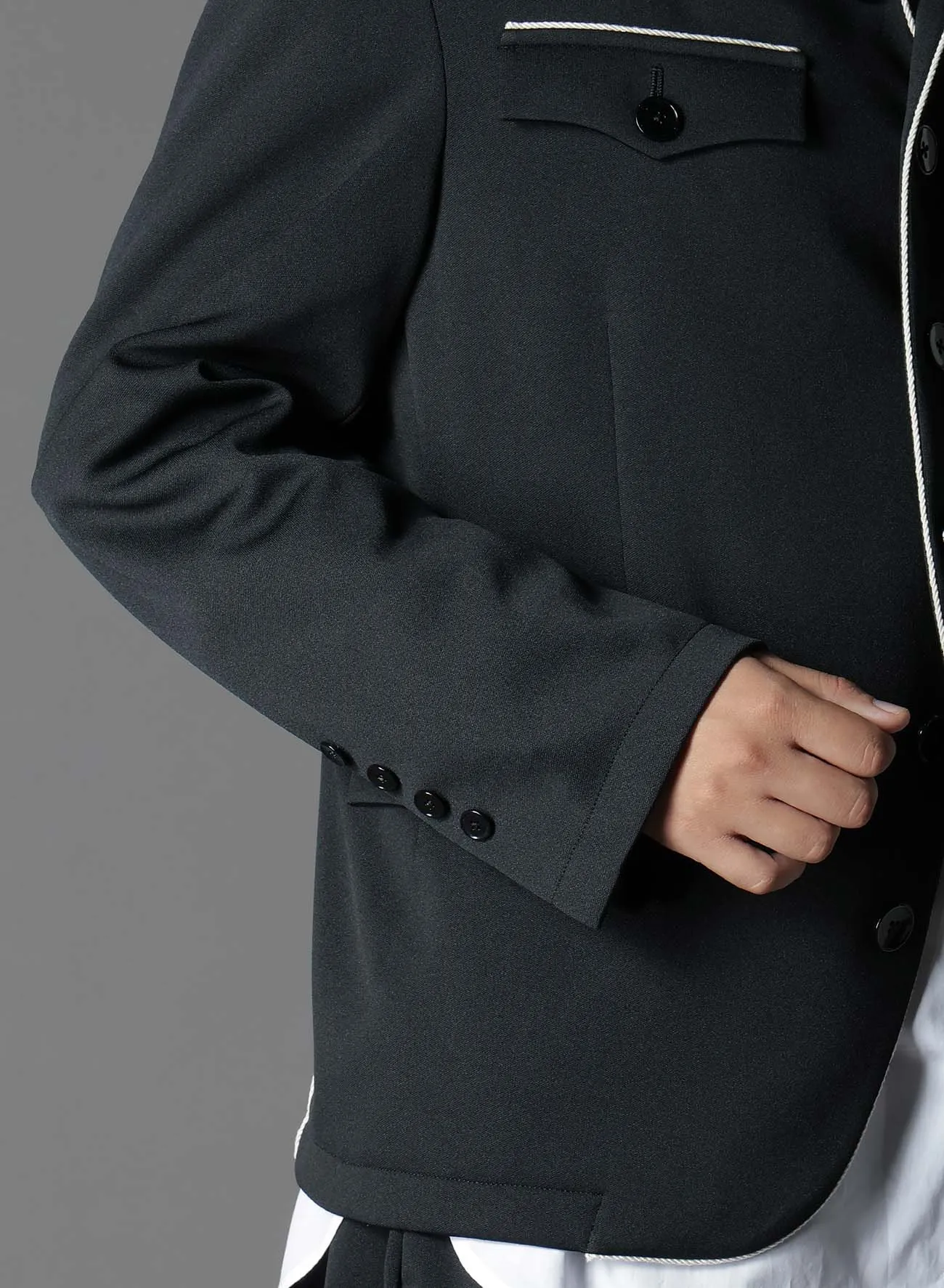 POLYESTER SMOOTH PIPING SHORT JACKET