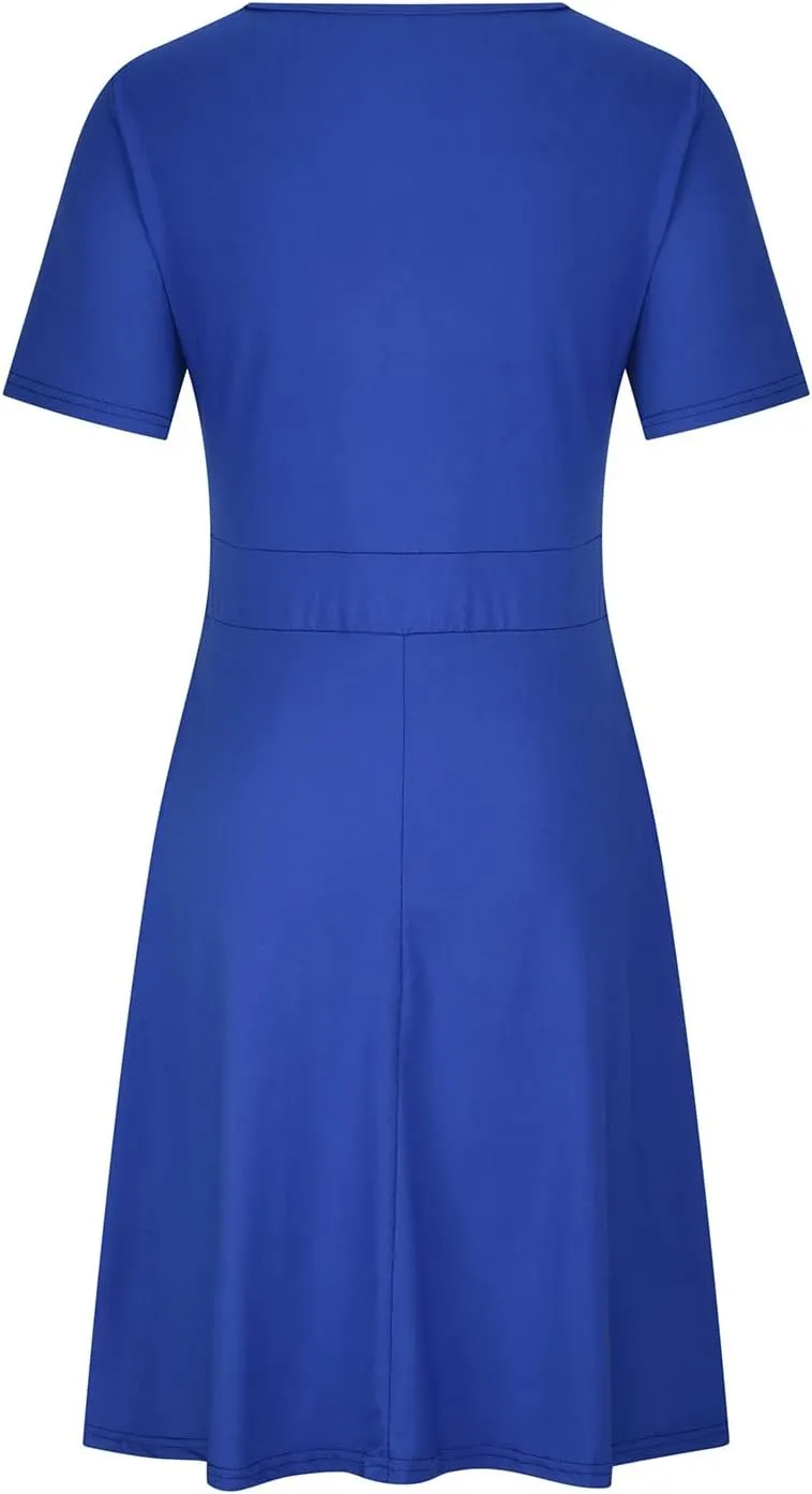 PTOLOCIF Plus Size Dresses for Curvy Women 2024 Summer Short Sleeve Wrap V Neck Midi Dress High Waisted Causal Swing Dress