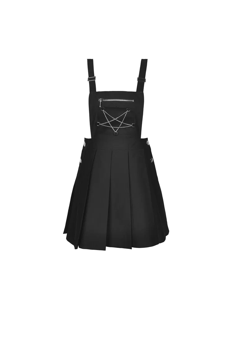 Punk Pentagram Suspender Dress with Stylish Stitching