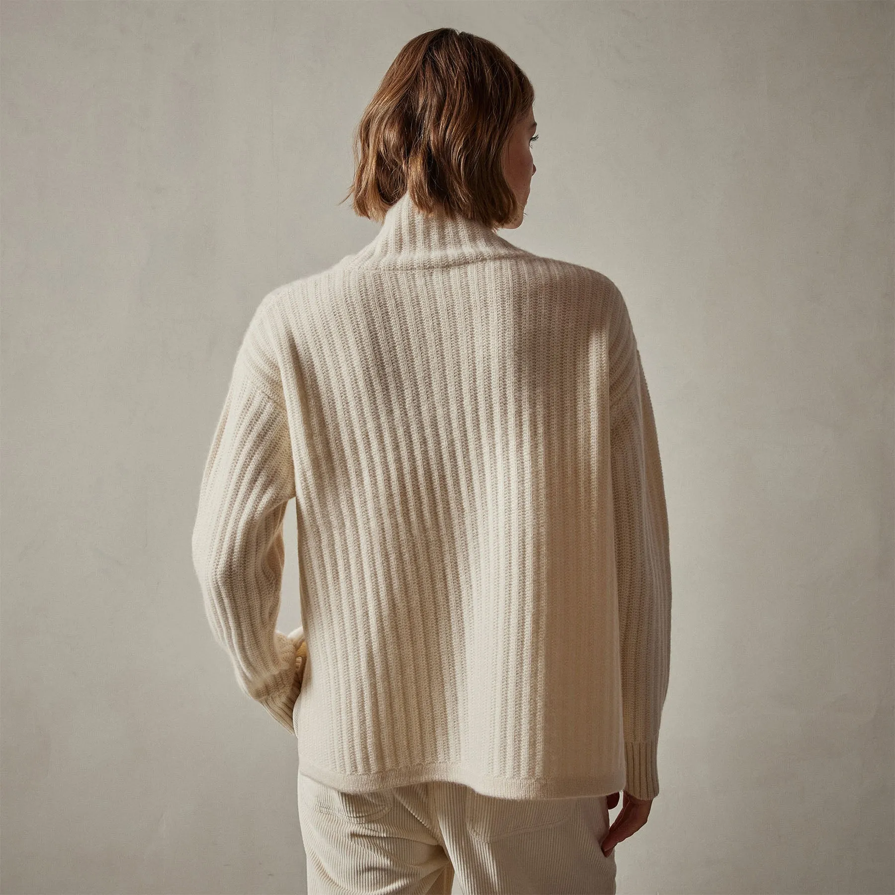 Ribbed Cashmere Funnel Neck - Ivory