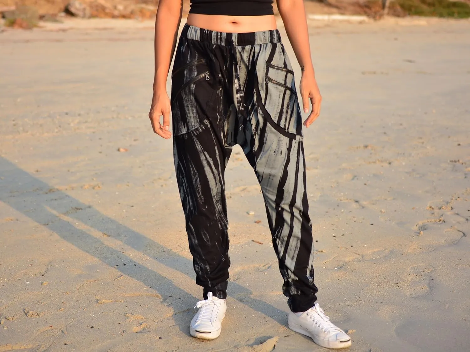 Sakoonee Casual Yoga Lounge Harem Pants Baggy Trousers Unisex Cotton 2 Pockets with Zipper