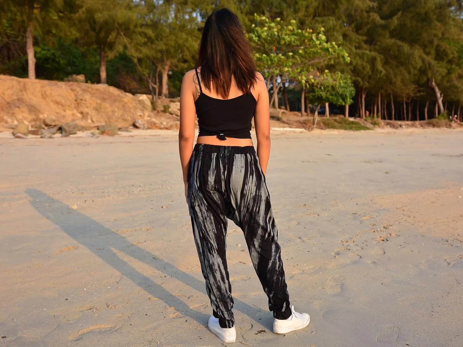 Sakoonee Casual Yoga Lounge Harem Pants Baggy Trousers Unisex Cotton 2 Pockets with Zipper