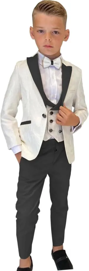 SAROULU Boys Formal Suit Wedding Tuxedo 3 Pieces Floral Jacket Pants Vest Kids Party Blazer