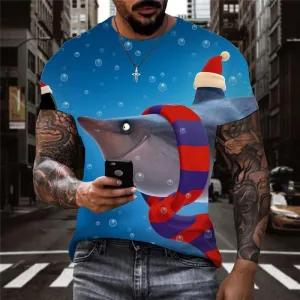 Shark T-shirt Men Ocean Tshirt Printed Animal Shirt Print Christmas Anime Clothes