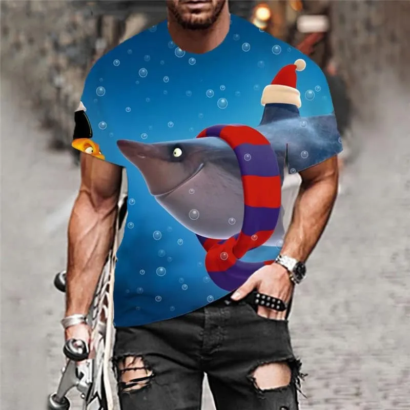 Shark T-shirt Men Ocean Tshirt Printed Animal Shirt Print Christmas Anime Clothes