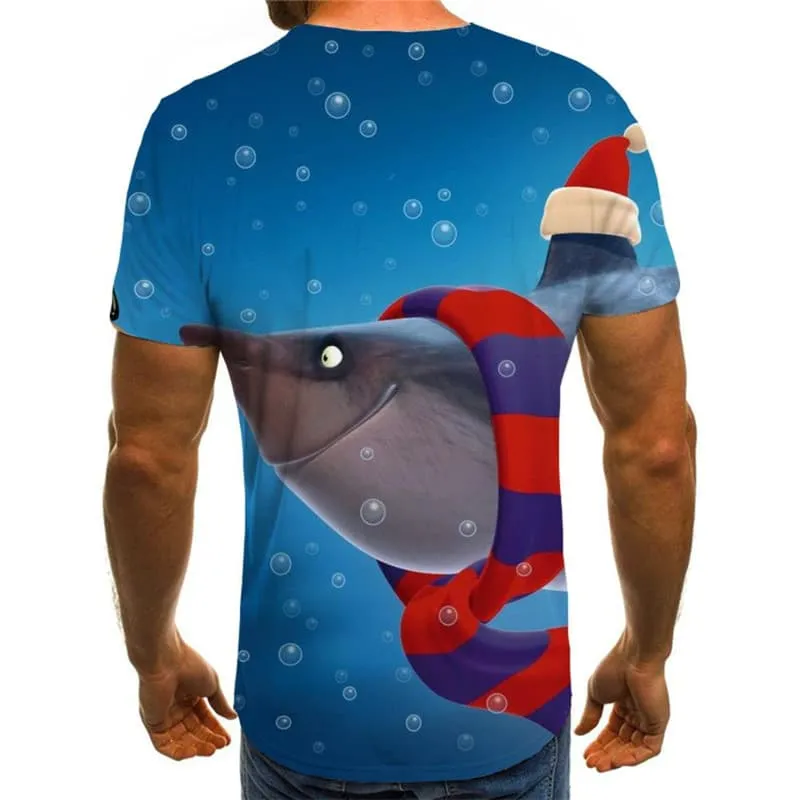 Shark T-shirt Men Ocean Tshirt Printed Animal Shirt Print Christmas Anime Clothes