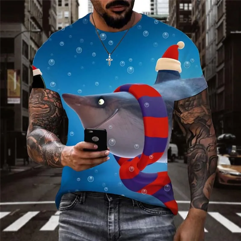 Shark T-shirt Men Ocean Tshirt Printed Animal Shirt Print Christmas Anime Clothes