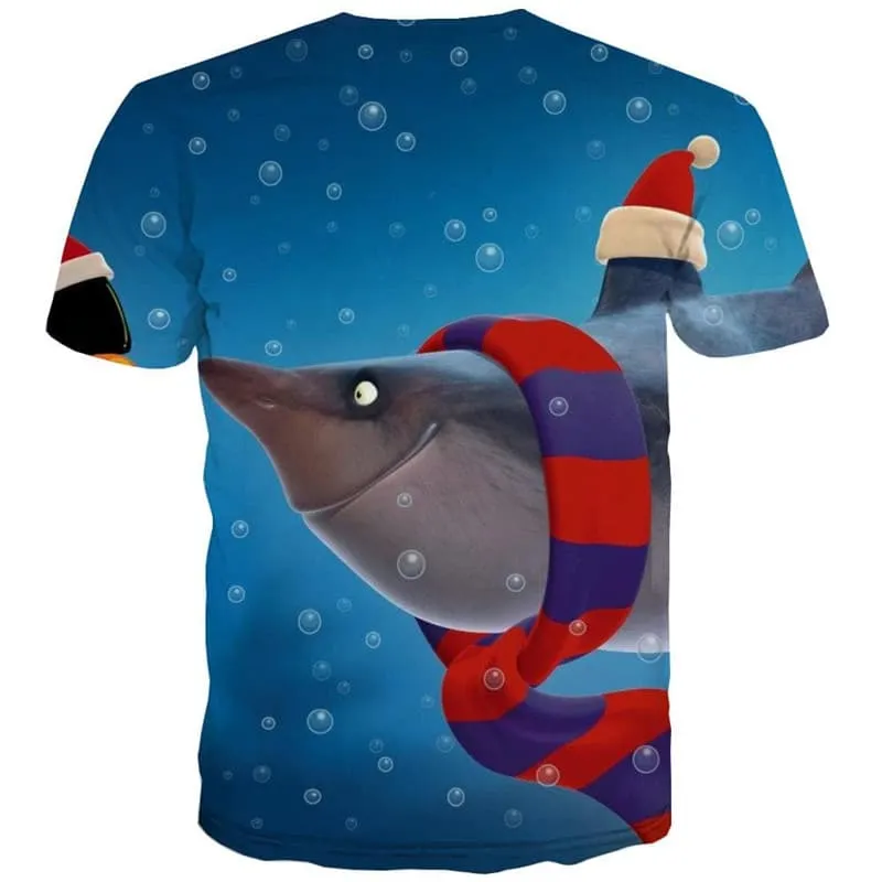 Shark T-shirt Men Ocean Tshirt Printed Animal Shirt Print Christmas Anime Clothes