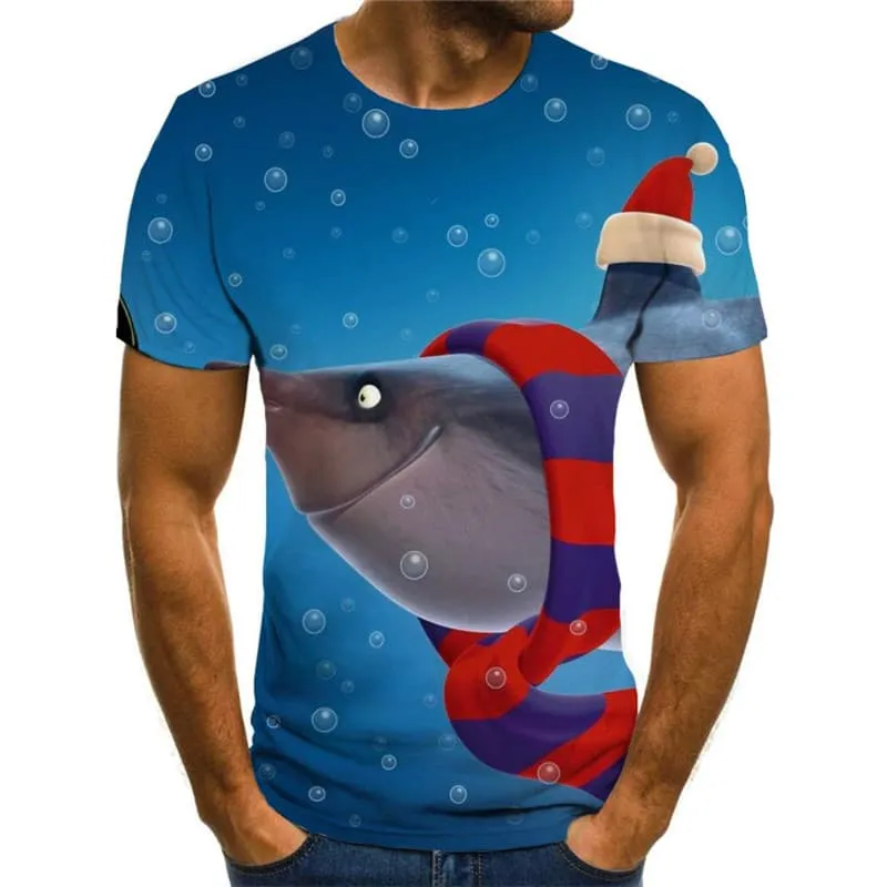 Shark T-shirt Men Ocean Tshirt Printed Animal Shirt Print Christmas Anime Clothes