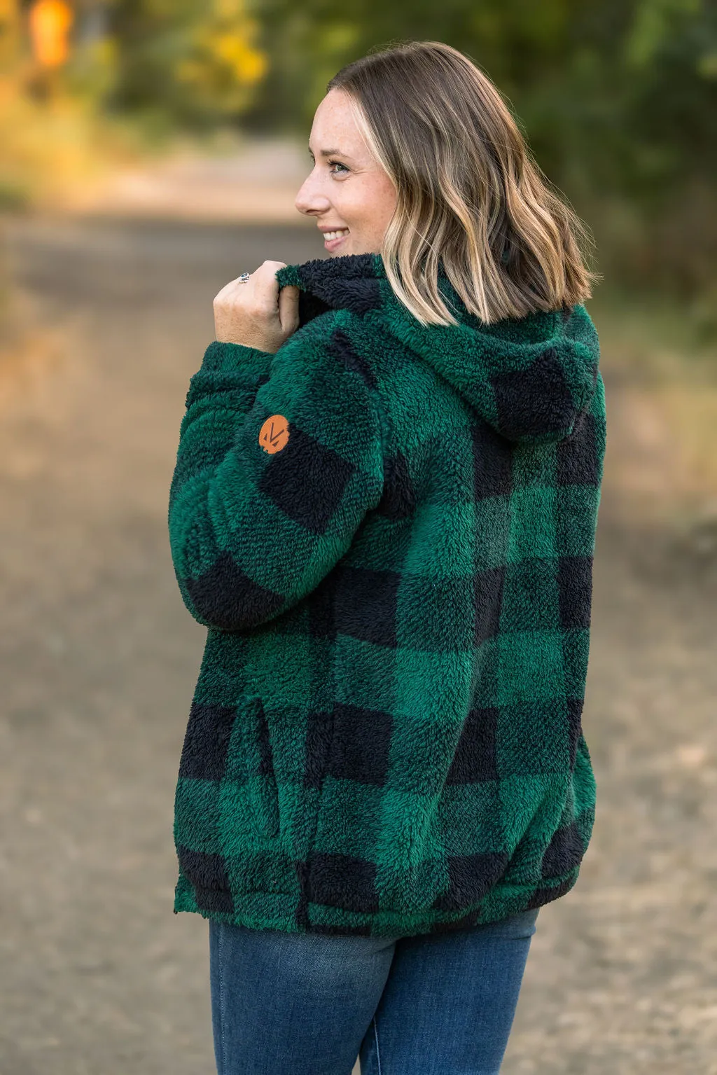 **Sherpa Full Zip Hoodie - Green Plaid FINAL SALE