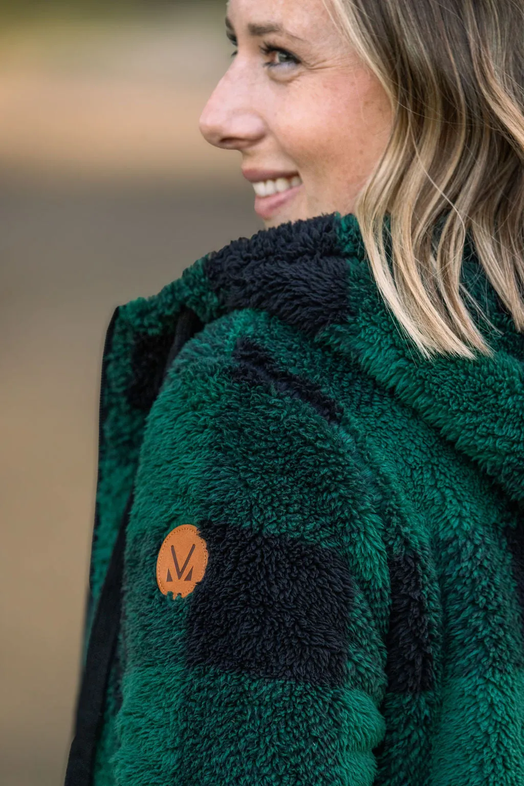 **Sherpa Full Zip Hoodie - Green Plaid FINAL SALE