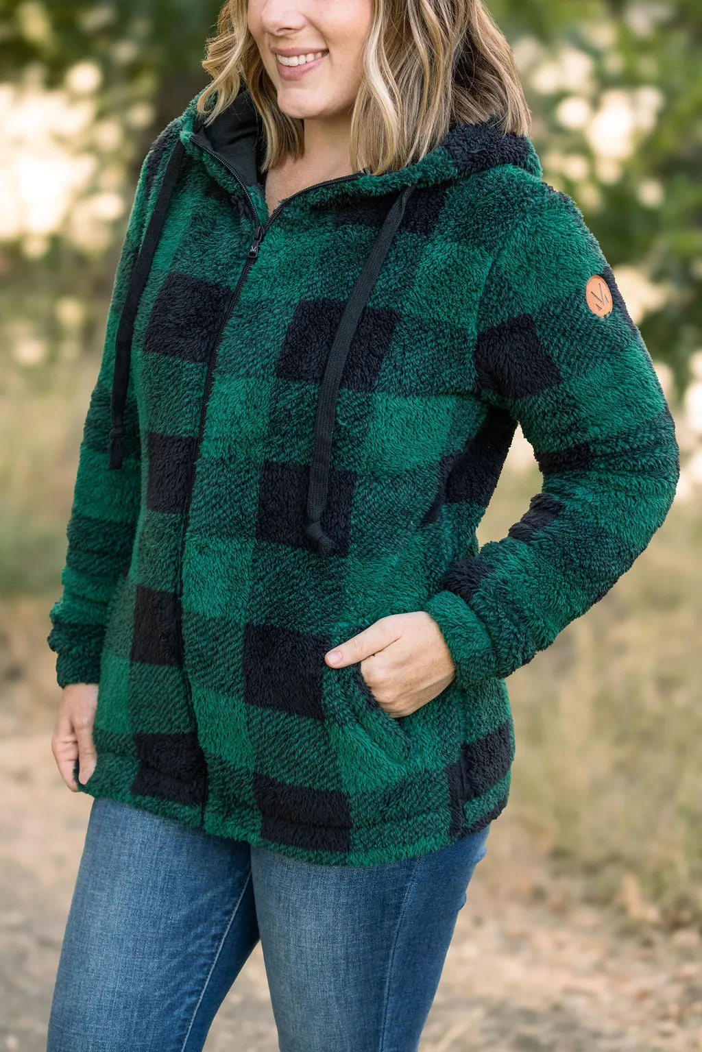**Sherpa Full Zip Hoodie - Green Plaid FINAL SALE