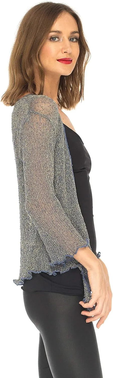 SHU-SHI Womens Sparkly Knit Sheer Shrug Cardigan Bolero Top One Size Fits Most