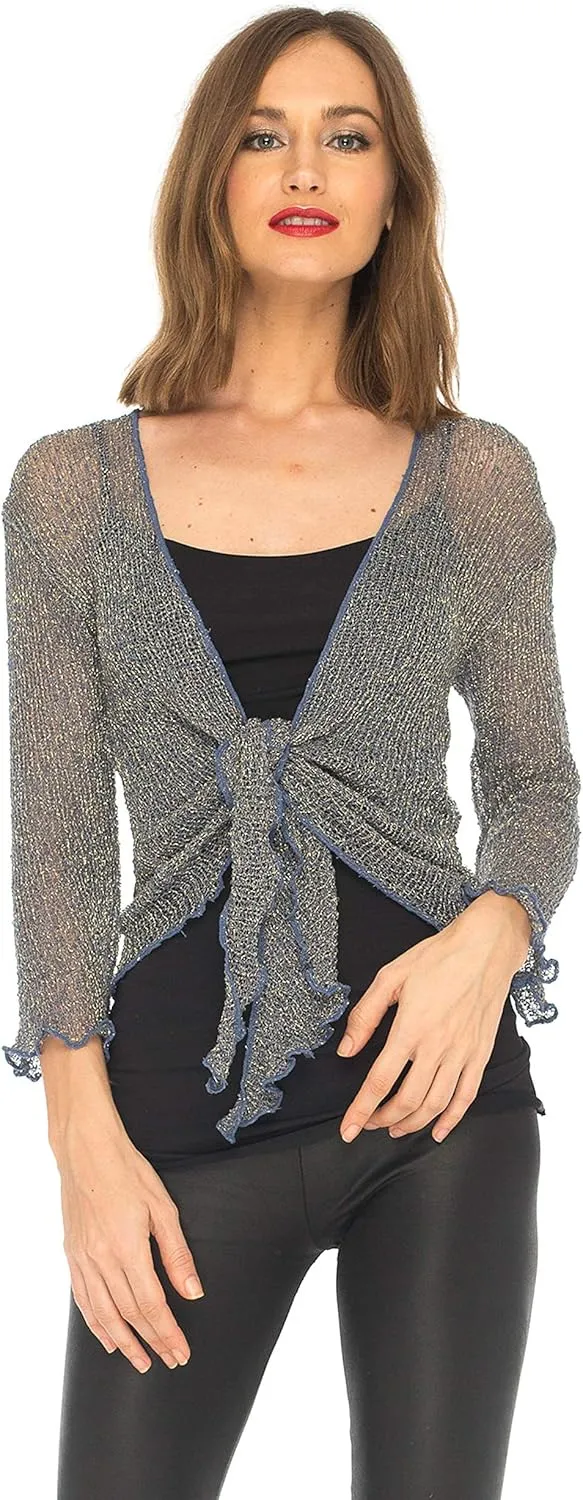 SHU-SHI Womens Sparkly Knit Sheer Shrug Cardigan Bolero Top One Size Fits Most