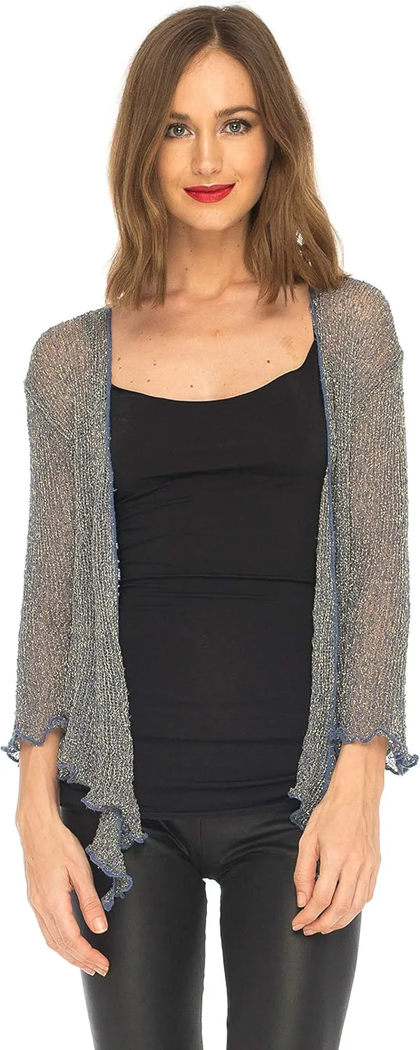SHU-SHI Womens Sparkly Knit Sheer Shrug Cardigan Bolero Top One Size Fits Most