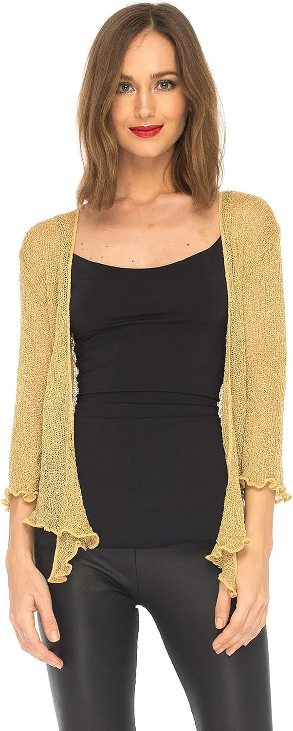 SHU-SHI Womens Sparkly Knit Sheer Shrug Cardigan Bolero Top One Size Fits Most