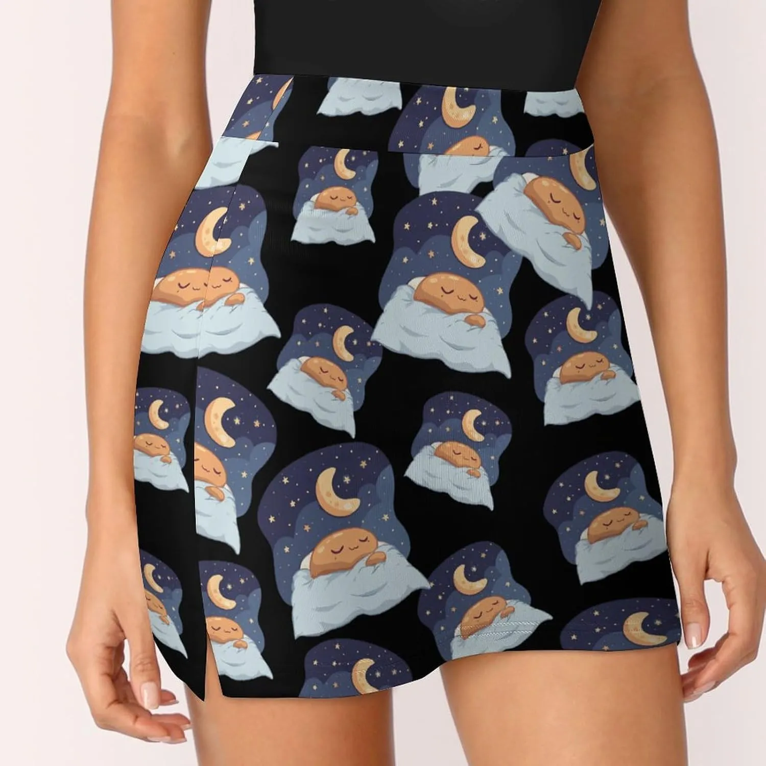 Sleeping Cocoa Chocolate Beans Women's Skort Athletic Skirt Golf Skorts A-line Skirts with Built-in Shorts Pockets