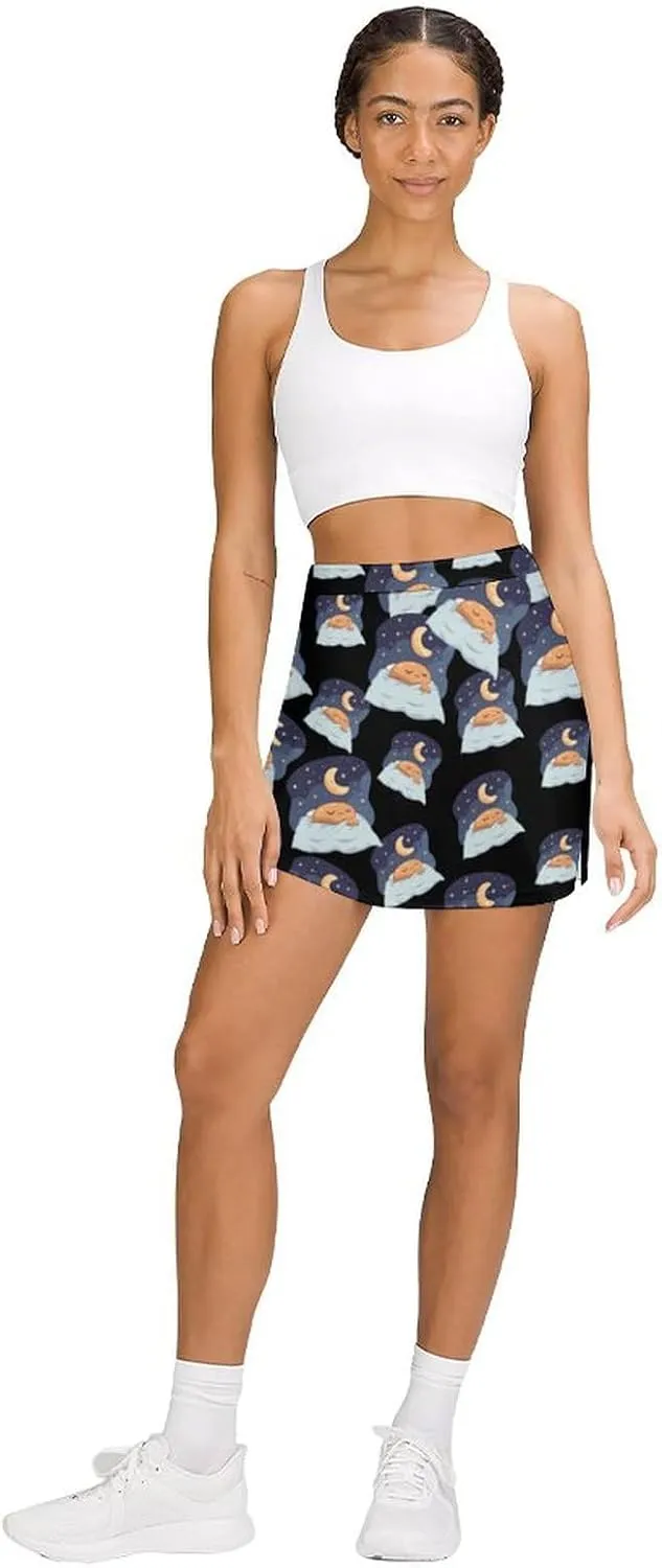 Sleeping Cocoa Chocolate Beans Women's Skort Athletic Skirt Golf Skorts A-line Skirts with Built-in Shorts Pockets