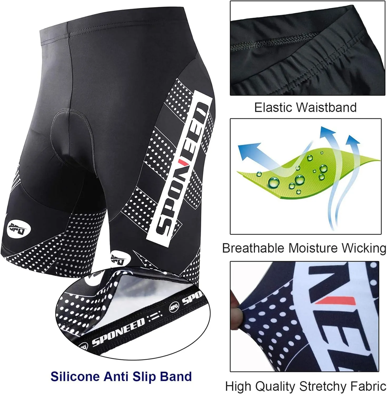sponeed Men's Cycling Shorts Padded Bicycle Riding Pants Bike Biking Clothes Cycle Wear Tights