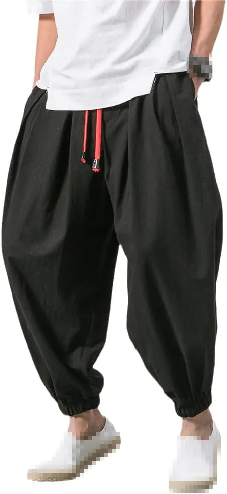 Spring Mens Loose Harem Pants Male Cotton Linen Sweatpants Casual Oversize Trousers