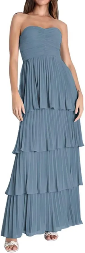 Strapless Prom Dresses for Women Ruffle Tiered Chiffon Formal Evening Gown Bridesmaid Dress ZX21