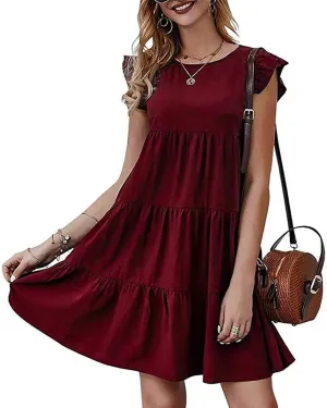 Summer Dresses for Women 2024 Cute Boho Cap Sleeve Ruffle Swing Mini Babydoll Dress Beach Vacation Sundresses