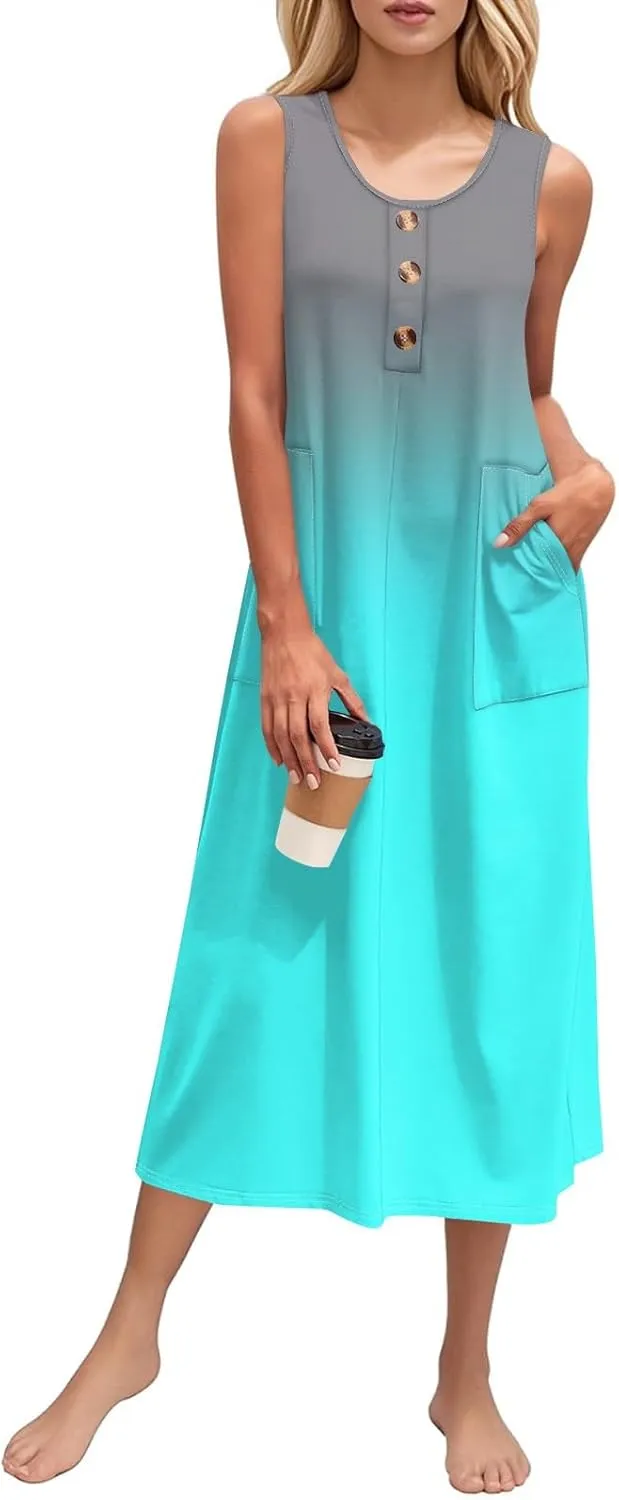Summer Dresses for Women 2025 Sleeveless Button Down Maxi Dress Casual Loose Long Beach Sundress Travel Vacation Outfits