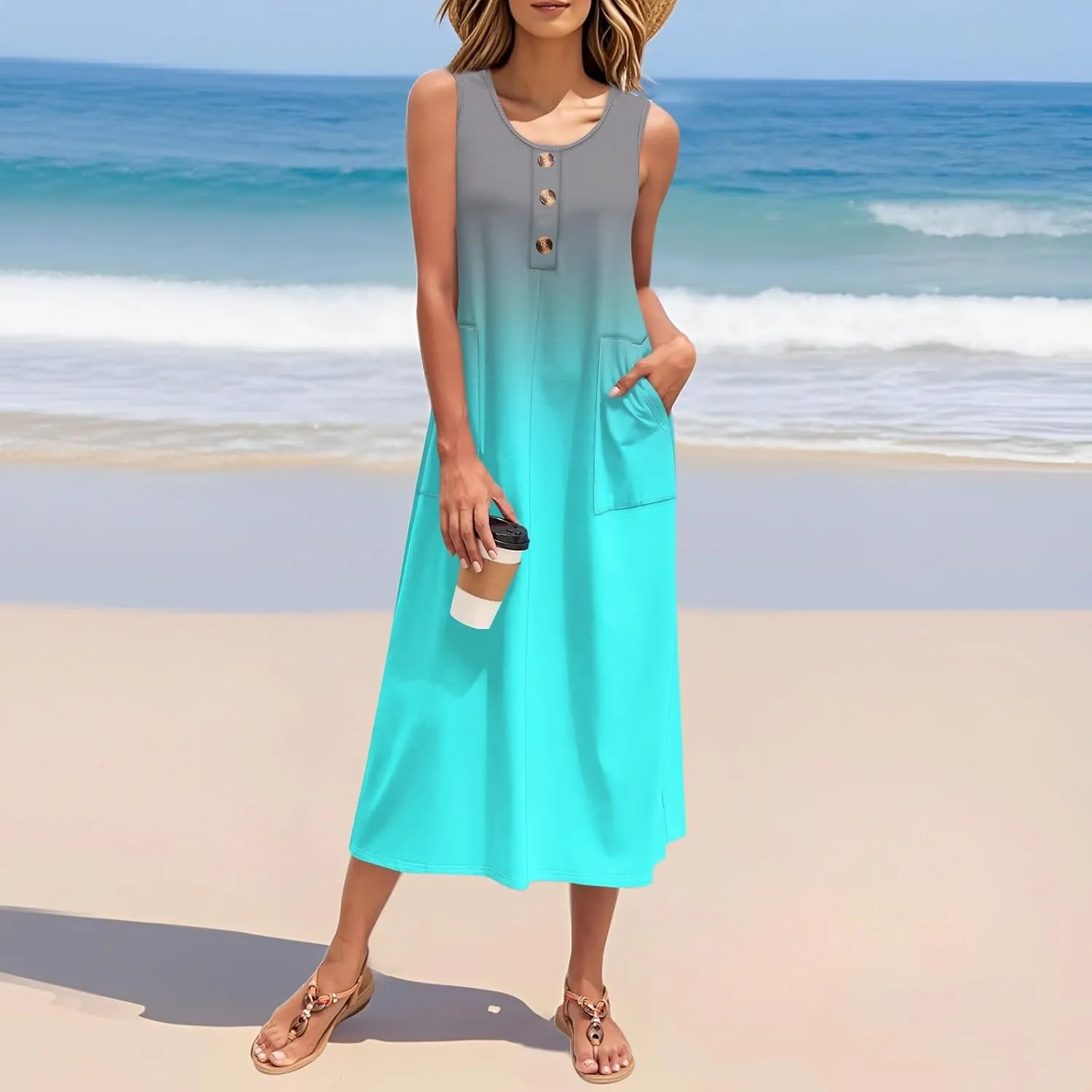 Summer Dresses for Women 2025 Sleeveless Button Down Maxi Dress Casual Loose Long Beach Sundress Travel Vacation Outfits