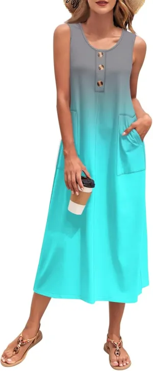 Summer Dresses for Women 2025 Sleeveless Button Down Maxi Dress Casual Loose Long Beach Sundress Travel Vacation Outfits