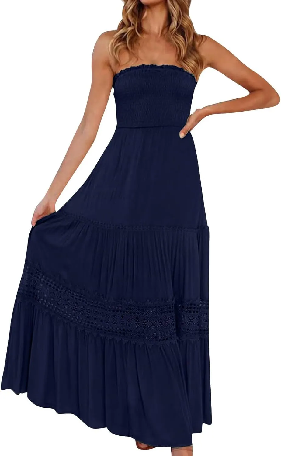 Summer Dresses for Women 2025 Strapless Maxi Dresses Off Shoulder Sleeveless High Waist Solid Color Long Dress