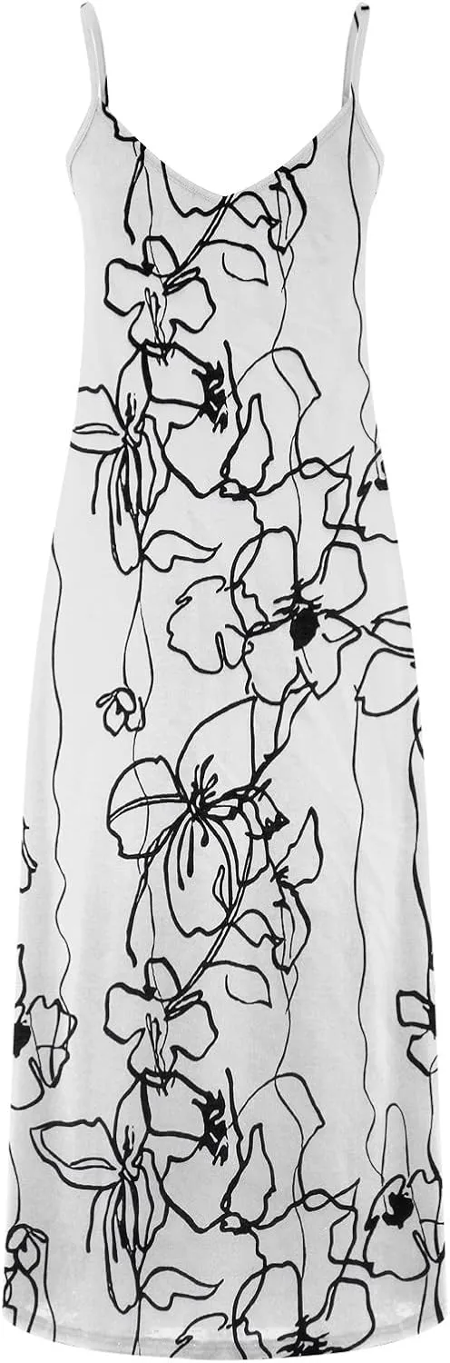 Summer Maxi Long Dresses for Women 2024 Sexy Spaghetti Strap v Neck Dress Boho Floral Print Beach Sun Dress