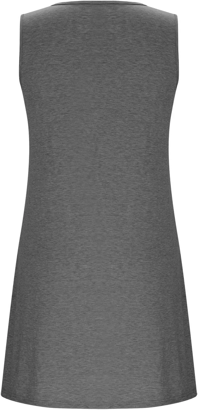 Sundresses for Women 2025 Casual Crew Neck Sleeveless Tank Dresses Solid Color Mini Dress with Pockets