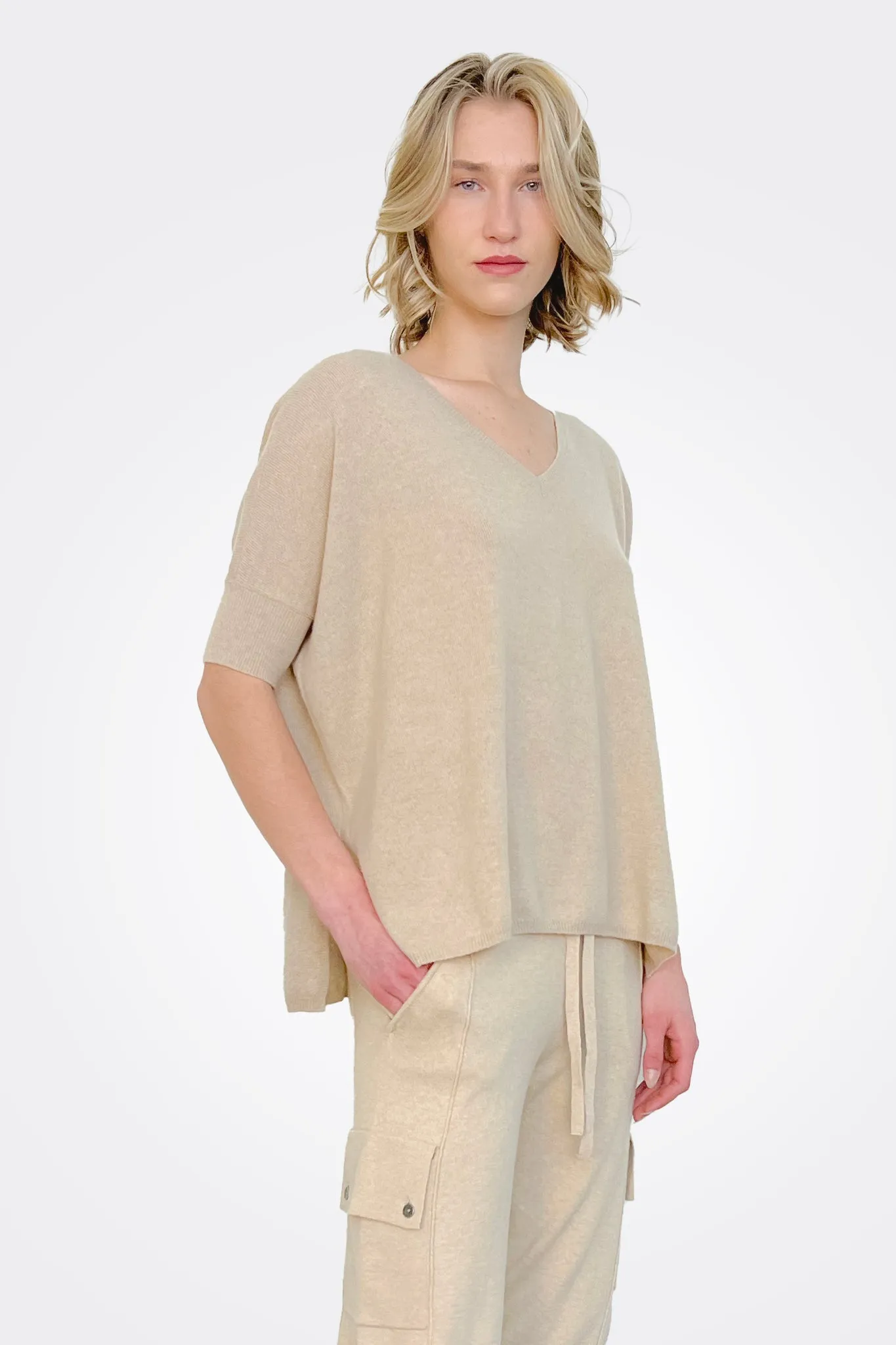 Supima Cotton Cashmere V Neck Sweater - Brown Sugar