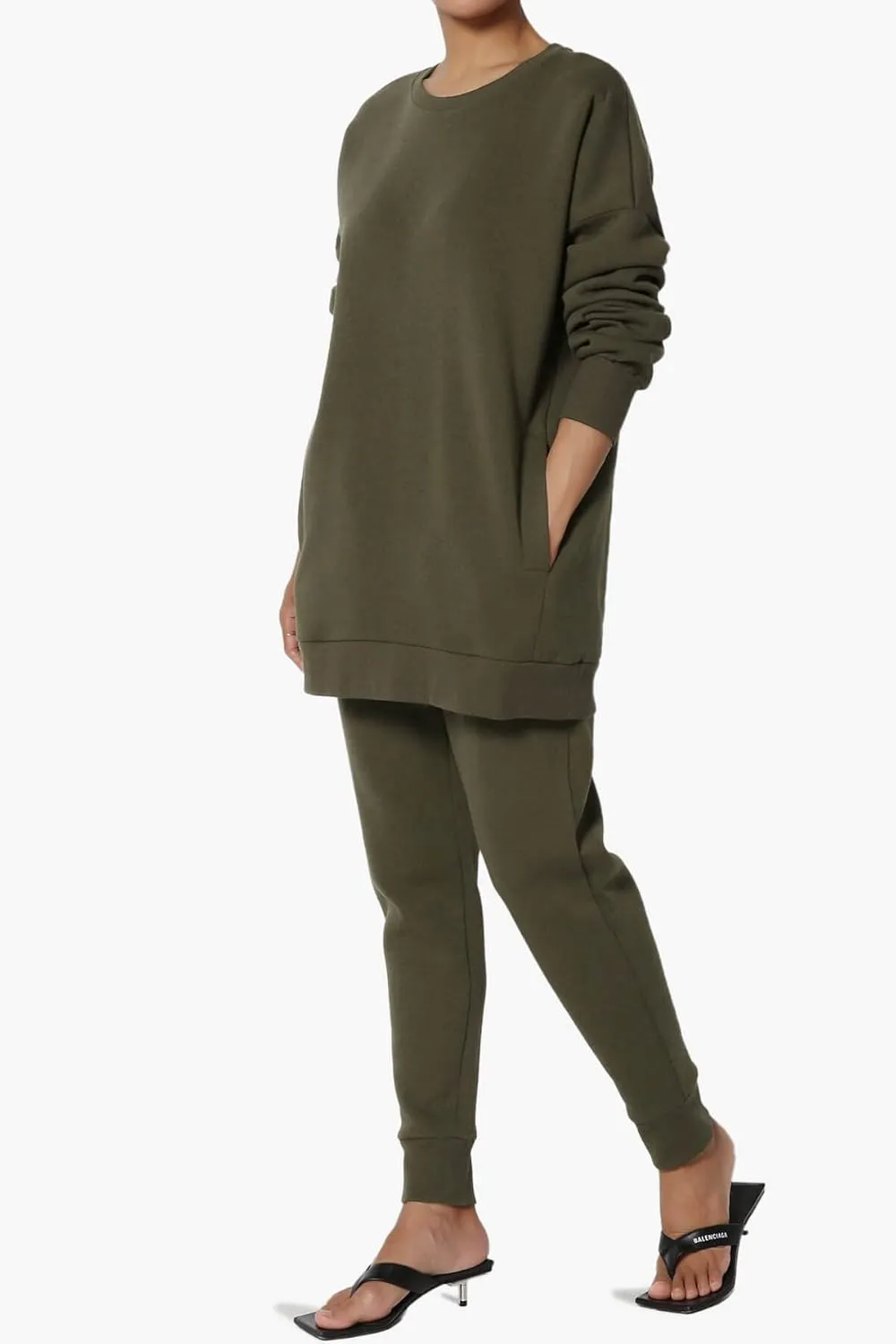 TheMogan Women's S~3X Lounge FleecePullover Sweatshirt Drawstring Jogger Sweat Pants SET