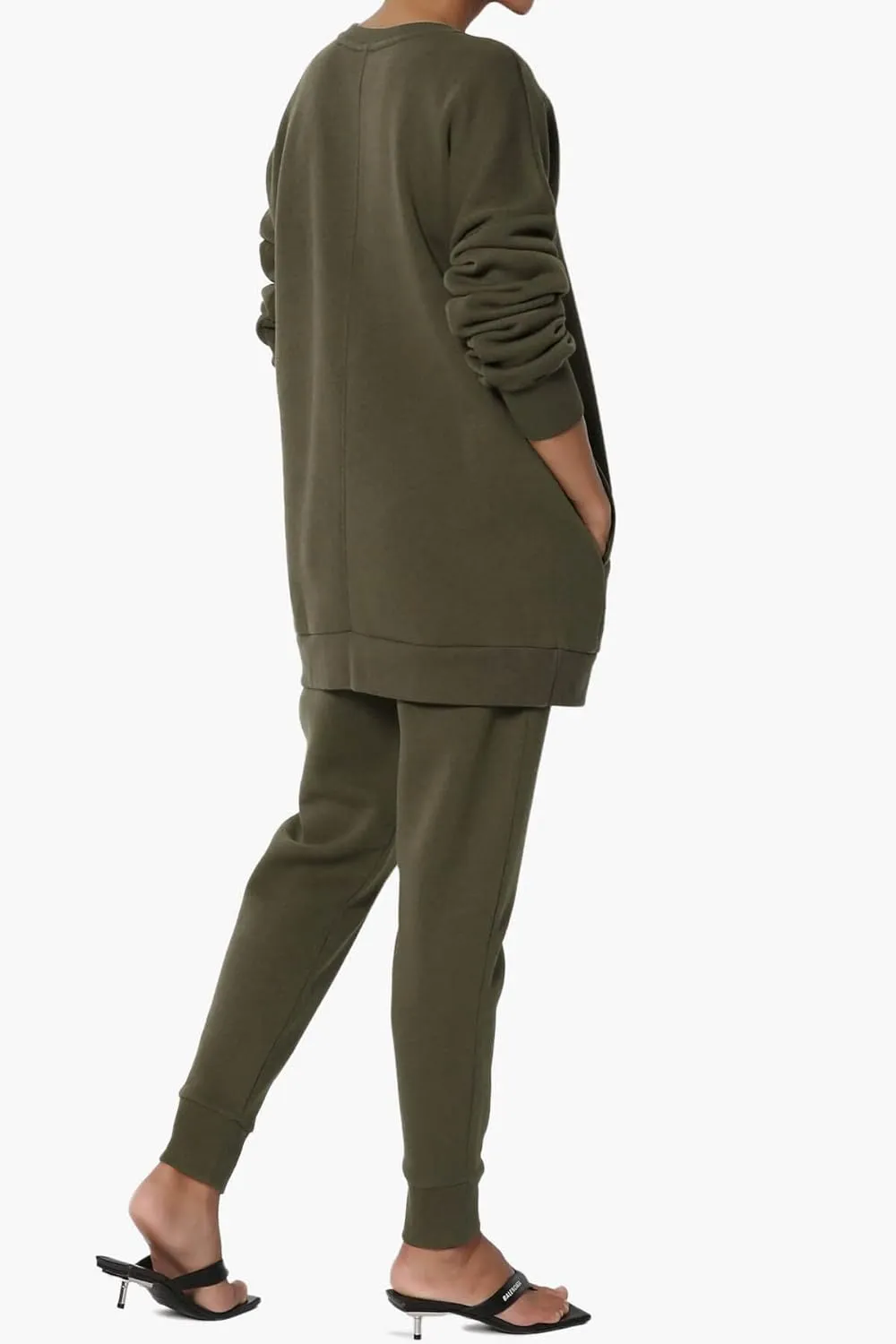 TheMogan Women's S~3X Lounge FleecePullover Sweatshirt Drawstring Jogger Sweat Pants SET