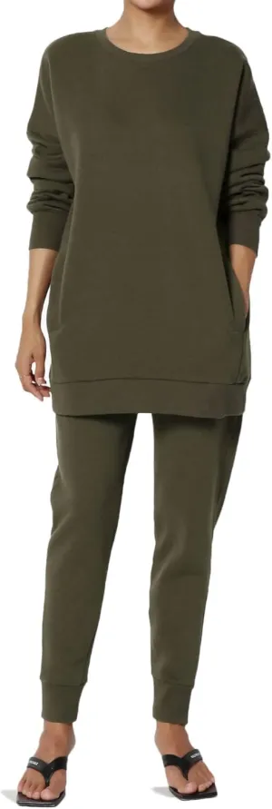 TheMogan Women's S~3X Lounge FleecePullover Sweatshirt Drawstring Jogger Sweat Pants SET