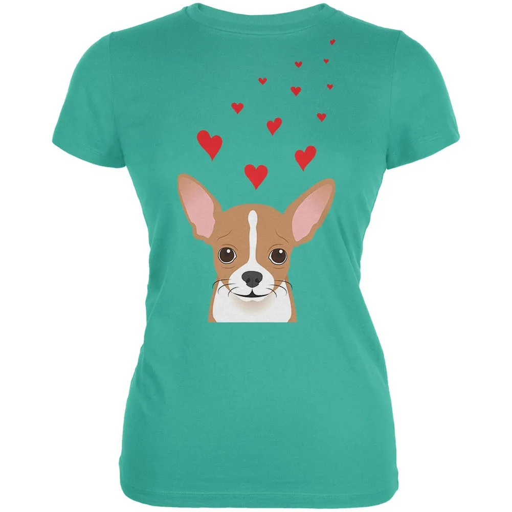 Valentine's Day Chihuahua Love Hearts Teal Juniors Soft T-Shirt