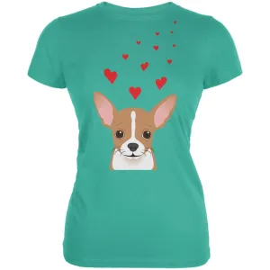 Valentine's Day Chihuahua Love Hearts Teal Juniors Soft T-Shirt
