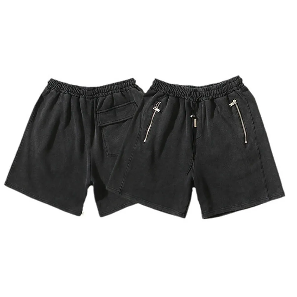 Vintage Washed Zipper Pocket Drawstring Shorts