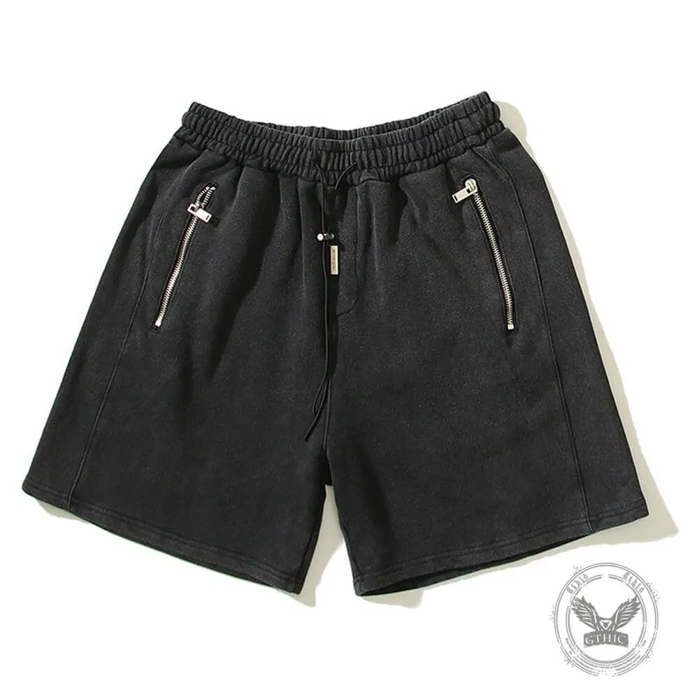 Vintage Washed Zipper Pocket Drawstring Shorts