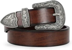 WERFORU Women PU Leather Belt for Jeans- Western Vintage Ladies Boho Waist Belt for Dress