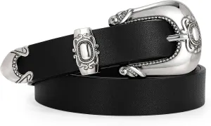 WERFORU Women PU Leather Belt for Jeans- Western Vintage Ladies Boho Waist Belt for Dress