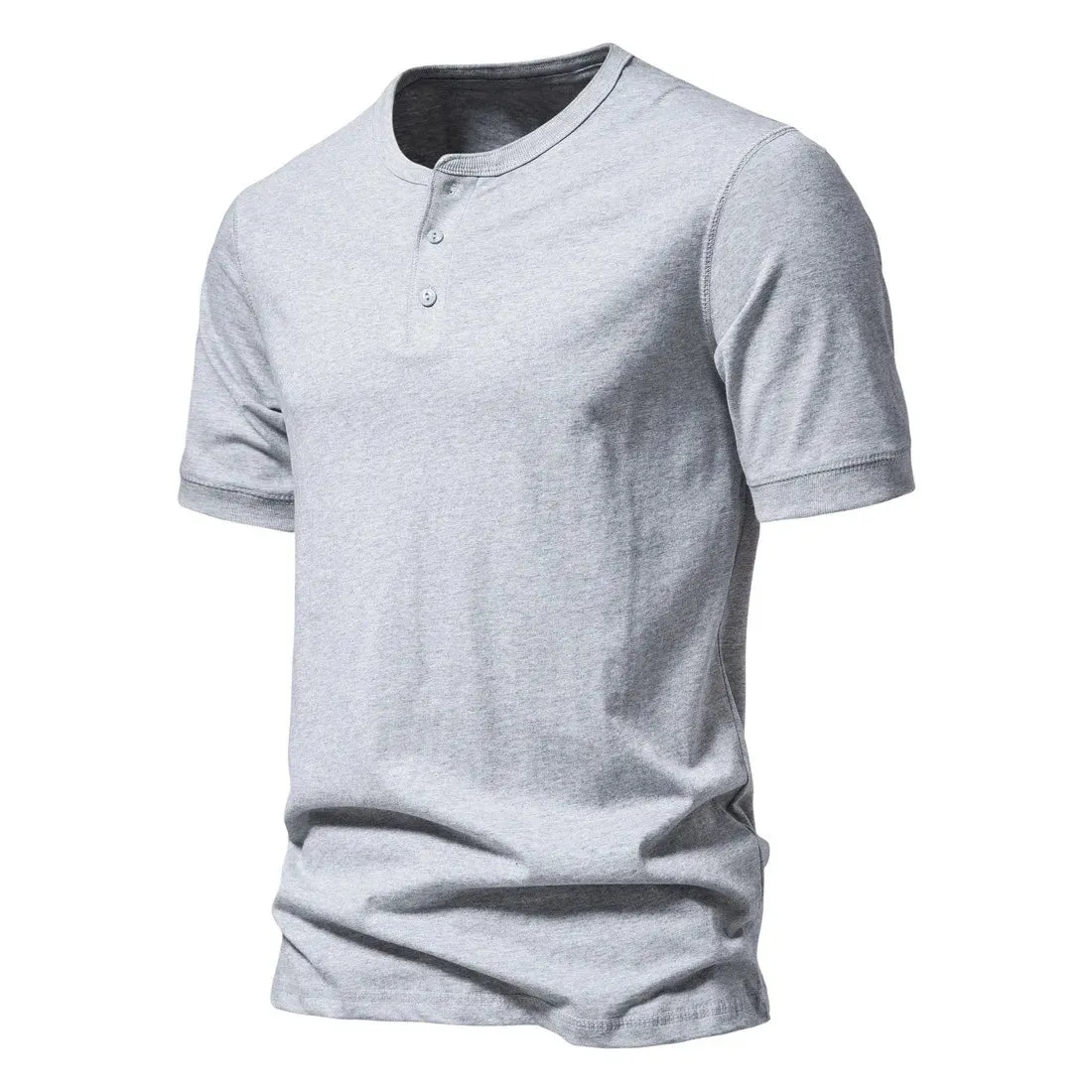 West Louis Men Cotton Henley Collar Solid Color Short Sleeve T Shirt