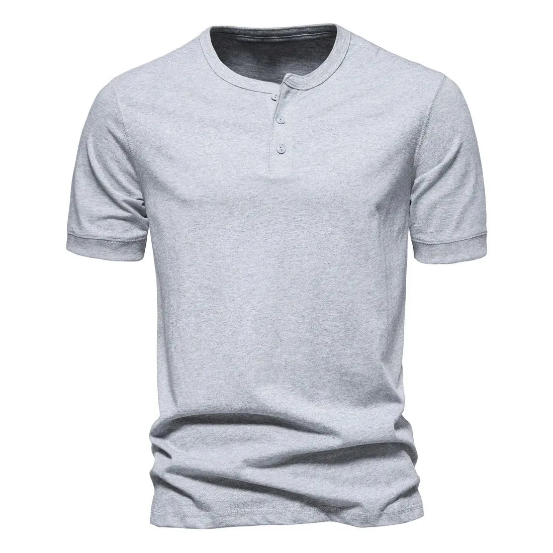 West Louis Men Cotton Henley Collar Solid Color Short Sleeve T Shirt